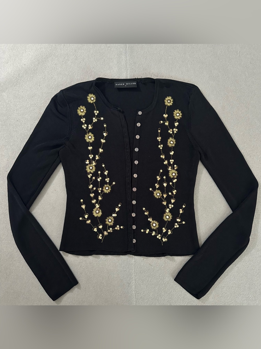 Karen Millen Black Long-Sleeve Cardigan with Gold Embellishments - Picture 2 of 12